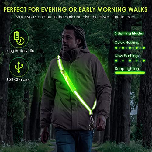 Todoxi LED Belt Reflective Sash for Walking at Night, High Visibility Adjustable Night Running Safety Gear Rechargeable LED Light Up Running Belt Reflective Gear for Runners Walkers Men Women