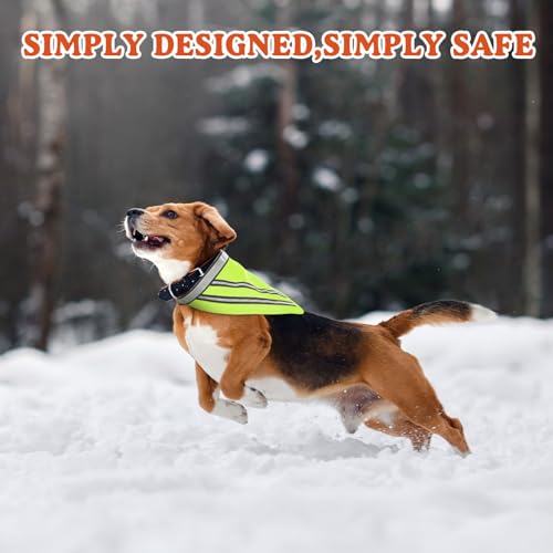 Huhumy 2 Pcs Reflective Dog Bandana with Neon Orange Green Color High Visibility Reflective Dog Scarf Safety Dog Reflective Gear Hook and Loop Tape Triangle Bib Accessories for Hunting Walking Camping