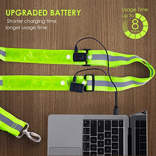 Todoxi LED Belt Reflective Sash for Walking at Night, High Visibility Adjustable Night Running Safety Gear Rechargeable LED Light Up Running Belt Reflective Gear for Runners Walkers Men Women