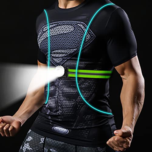 LED Reflective Running Vest Lights for Runners, Running Lights with Front Light, Safety USB Rechargeable Reflective Night Lights For Men/Women Running Walking Cycling, Three Light Modes with 7 Colors