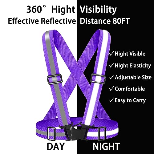 Fepdiu High Visibility Reflective Vest Safety Vest Running Reflective Gear Adjustable Reflective Vest for Walking,Jogging,Hiking,Night Cycling (Purple)