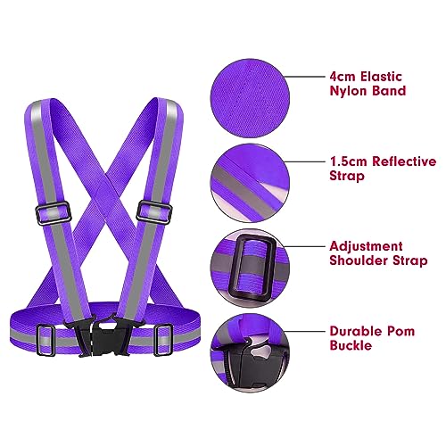 Fepdiu High Visibility Reflective Vest Safety Vest Running Reflective Gear Adjustable Reflective Vest for Walking,Jogging,Hiking,Night Cycling (Purple)