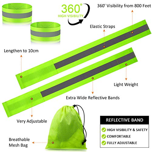 8 Pieces Reflective Bands Winter High Visibility Reflector Bands Reflective Straps Tape Bracelets Reflective Running Gear for Women Men Running Cycling Walking Arm Wrist Ankle Leg (Green)
