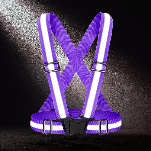 Fepdiu High Visibility Reflective Vest Safety Vest Running Reflective Gear Adjustable Reflective Vest for Walking,Jogging,Hiking,Night Cycling (Purple)