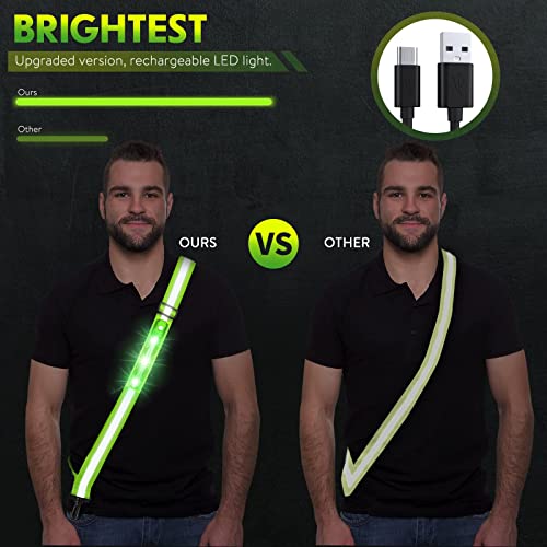 Simket Reflective Walking Gear, Rechargeable Led Reflective Sash, Adjustable Night Walking Safety Gear, High Visibility Safety Lights for Walking at Night for Men Women Jogging Running Biking