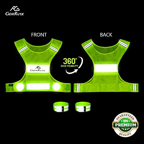 Reflective Vest Running Gear, Lightweight Motorcycle Cycling Reflective Vests with Large Pocket & Adjustable Waist for Women Men Running Safety Vest with Reflective Bands (Green, Medium)