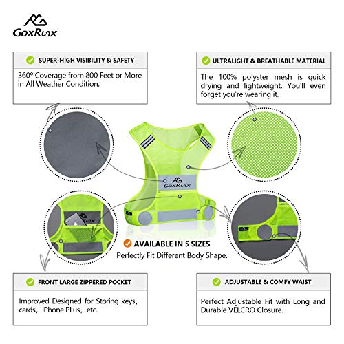 Reflective Vest Running Gear, Lightweight Motorcycle Cycling Reflective Vests with Large Pocket & Adjustable Waist for Women Men Running Safety Vest with Reflective Bands (Green, Medium)