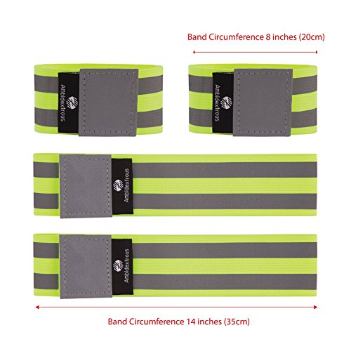 Reflective Bands for Men and Women | Reflectors for Runners, Cycling, Walking | Set of 4 Reflective Ankle Bands, Armbands, Wristbands | Reflector Tape Providing High Visibility Safety Apparel
