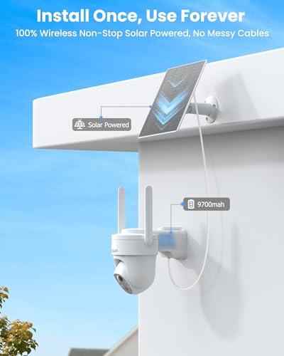 VIZIUUY Solar Security Cameras Wireless Outdoor, 3MP Pan Tilt 360°WiFi Camera with Color Night Vision/PIR Sensor/2-Way Audio/Alexa/Google Assistant