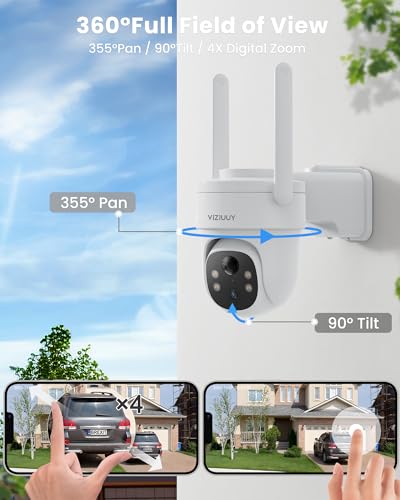 VIZIUUY Solar Security Cameras Wireless Outdoor, 3MP Pan Tilt 360°WiFi Camera with Color Night Vision/PIR Sensor/2-Way Audio/Alexa/Google Assistant