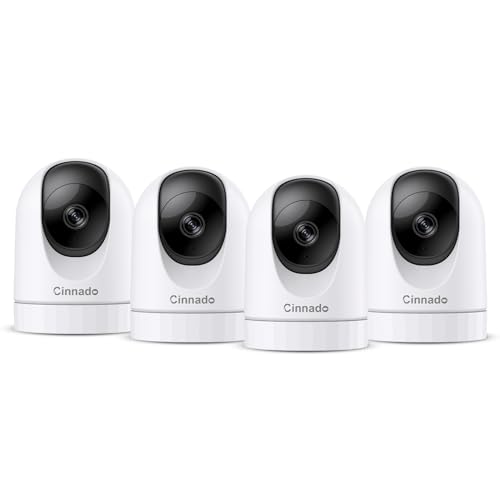 Cinnado 2K Home Security Cameras-2.4Ghz WiFi Indoor Camera with 360° Motion Detection for Pets/Nanny/Baby/Dog, 2 Way Audio, 24/7 SD Card Storage, Cloud Storage, Works with Alexa & Google Home, 4 Pack