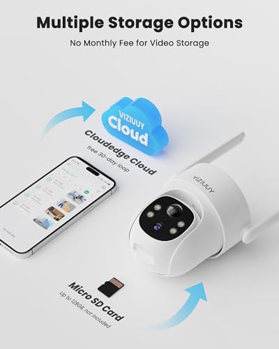 VIZIUUY Solar Security Cameras Wireless Outdoor, 3MP Pan Tilt 360°WiFi Camera with Color Night Vision/PIR Sensor/2-Way Audio/Alexa/Google Assistant
