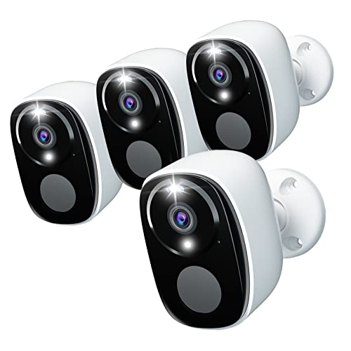 4Pack Security Cameras Wireless Outdoor, 2K Battery Powered WiFi Security Indoor Camera with Spotlight & Siren Alarm, 2-Way Audio, Color Night Vision, AI Detection for Home Security,Works w/Alexa