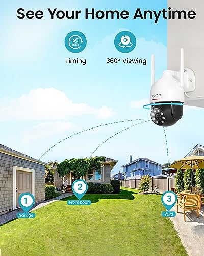 DEKCO 2K WiFi Surveillance Security Camera Outdoor/Home/Dome, Pan-Tilt 360° View, 3MP, Motion Detection and Siren, 2-Way Audio,Full Color Night Vision, Waterproo