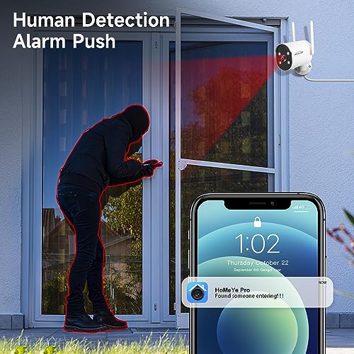 WOOLINK 2K Security Camera Outdoor WiFi Security Cameras Pan Rotating 225° Full Color Night Vision, Two-Way Audio, 2.4GHz WiFi, IP65 Waterproof, Motion Detection Alarm (2 Pack)