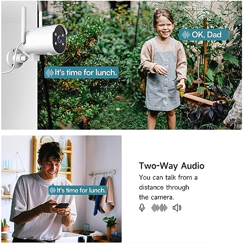 WOOLINK 2K Security Camera Outdoor WiFi Security Cameras Pan Rotating 225° Full Color Night Vision, Two-Way Audio, 2.4GHz WiFi, IP65 Waterproof, Motion Detection Alarm (2 Pack)