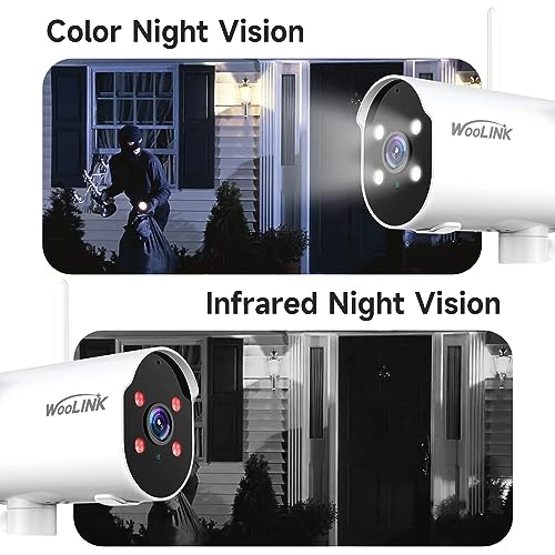 WOOLINK 2K Security Camera Outdoor WiFi Security Cameras Pan Rotating 225° Full Color Night Vision, Two-Way Audio, 2.4GHz WiFi, IP65 Waterproof, Motion Detection Alarm (2 Pack)