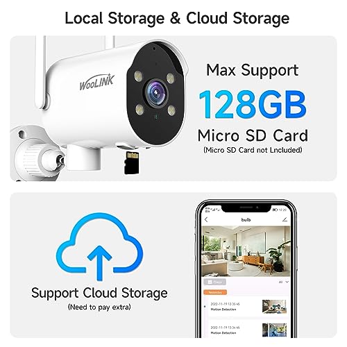 WOOLINK 2K Security Camera Outdoor WiFi Security Cameras Pan Rotating 225° Full Color Night Vision, Two-Way Audio, 2.4GHz WiFi, IP65 Waterproof, Motion Detection Alarm (2 Pack)