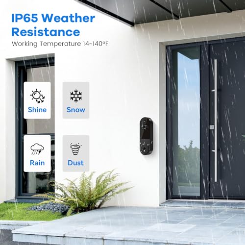 SUNNYJANE Wireless 1080p Video Doorbell Camera, AI Human Detection, Live View, 2-Way Audio Included Chime, Night Vision, 2.4G Wi-Fi, Cloud Storage, Indoor/Outdoor Surveillance Cam