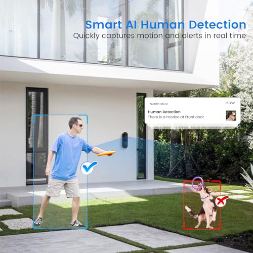 SUNNYJANE Wireless 1080p Video Doorbell Camera, AI Human Detection, Live View, 2-Way Audio Included Chime, Night Vision, 2.4G Wi-Fi, Cloud Storage, Indoor/Outdoor Surveillance Cam