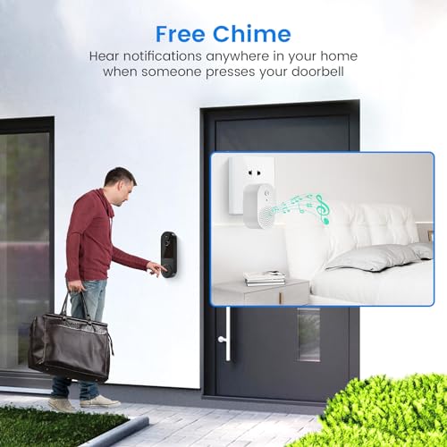 SUNNYJANE Wireless 1080p Video Doorbell Camera, AI Human Detection, Live View, 2-Way Audio Included Chime, Night Vision, 2.4G Wi-Fi, Cloud Storage, Indoor/Outdoor Surveillance Cam