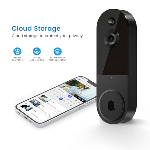 SUNNYJANE Wireless 1080p Video Doorbell Camera, AI Human Detection, Live View, 2-Way Audio Included Chime, Night Vision, 2.4G Wi-Fi, Cloud Storage, Indoor/Outdoor Surveillance Cam