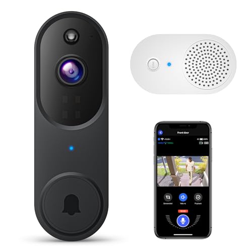 Guggre 1080P Video Doorbell Camera, Smart Human Detection, Cloud Storage, Chime Included, Live View, 2-Way Audio, IR Night Vision, Battery Powered, Indoor/Outdoor Surveillance