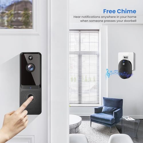 Biglory Wireless Doorbell Camera with Chime, AI Human Detection, Live Image, Night Vision, 2-Way Audio, 2.4G WiFi, Instant Alerts, Outdoor Indoor Surveillance, Rechargeable Battery, Cloud Storage