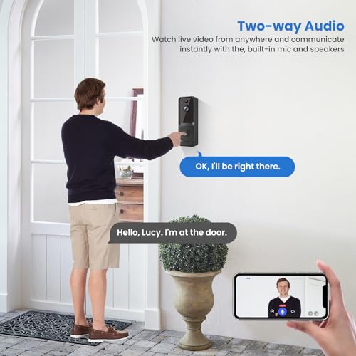 Biglory Wireless Doorbell Camera with Chime, AI Human Detection, Live Image, Night Vision, 2-Way Audio, 2.4G WiFi, Instant Alerts, Outdoor Indoor Surveillance, Rechargeable Battery, Cloud Storage