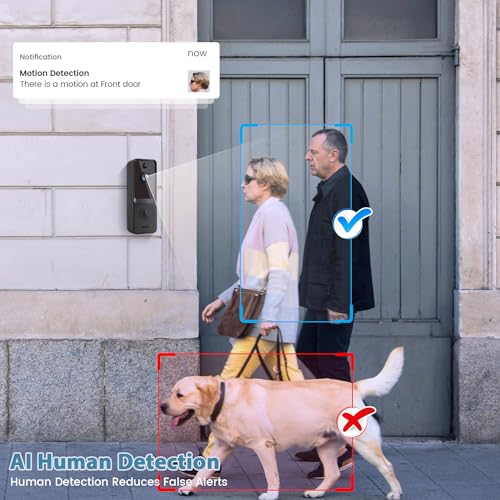 CutePanda Video Doorbell Camera Wireless, Chime Ringer Included, Smart AI Human Detection, Indoor Outdoor Surveillance, 2.4G WiFi, Live View, 2-Way Audio, Night Vision, Cloud Storage