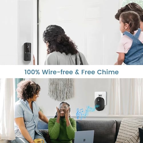 CutePanda Video Doorbell Camera Wireless, Chime Ringer Included, Smart AI Human Detection, Indoor Outdoor Surveillance, 2.4G WiFi, Live View, 2-Way Audio, Night Vision, Cloud Storage