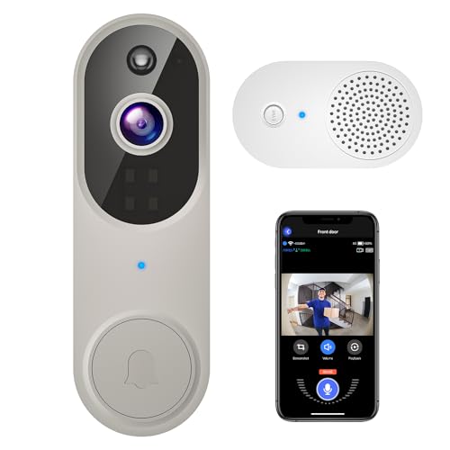 Guggre 1080P Wireless Video Doorbell Camera with Chime Ringer, Night Vision, Cloud Storage, 2.4GHz Wi-Fi, Smart AI Human Detection, 2-Way Audio, Real-Time Alert, Battery Powered