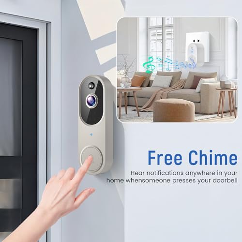 Guggre 1080P Wireless Video Doorbell Camera with Chime Ringer, Night Vision, Cloud Storage, 2.4GHz Wi-Fi, Smart AI Human Detection, 2-Way Audio, Real-Time Alert, Battery Powered