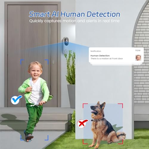 Guggre 1080P Wireless Video Doorbell Camera with Chime Ringer, Night Vision, Cloud Storage, 2.4GHz Wi-Fi, Smart AI Human Detection, 2-Way Audio, Real-Time Alert, Battery Powered