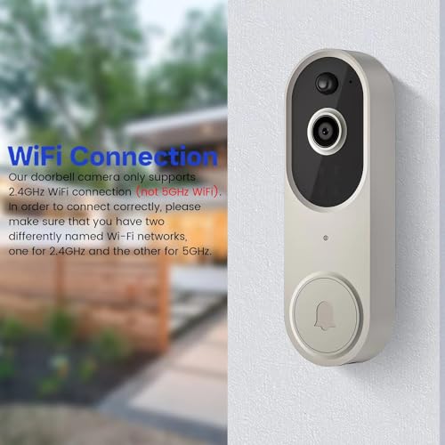 Guggre 1080P Wireless Video Doorbell Camera with Chime Ringer, Night Vision, Cloud Storage, 2.4GHz Wi-Fi, Smart AI Human Detection, 2-Way Audio, Real-Time Alert, Battery Powered