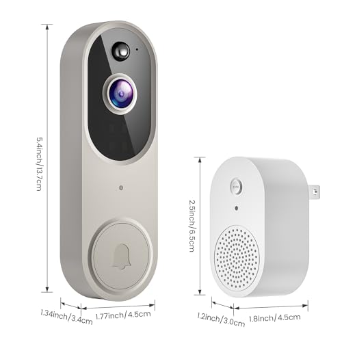 Guggre 1080P Wireless Video Doorbell Camera with Chime Ringer, Night Vision, Cloud Storage, 2.4GHz Wi-Fi, Smart AI Human Detection, 2-Way Audio, Real-Time Alert, Battery Powered