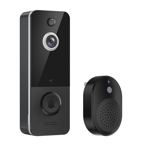 CutePanda Wireless Smart Video Doorbell Camera, with Chime Ringer, AI Human Detection, Home Security System, Cloud Storage, Live View, Night Vision, 2-Way Audio, 2.4G WiFi, Battery Powered