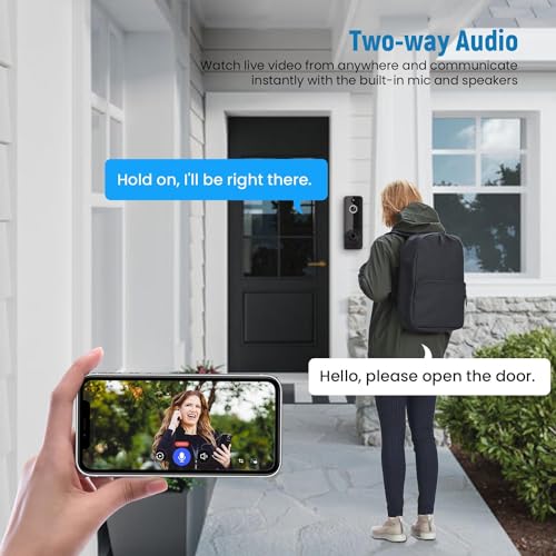 Biglory Video Doorbell Camera Wireless with Ring Chime, Home Security System, AI Human Detection, 2-Way Audio, Live Image, Night Vision, Instant Alerts, Cloud Storage, Battery Powered