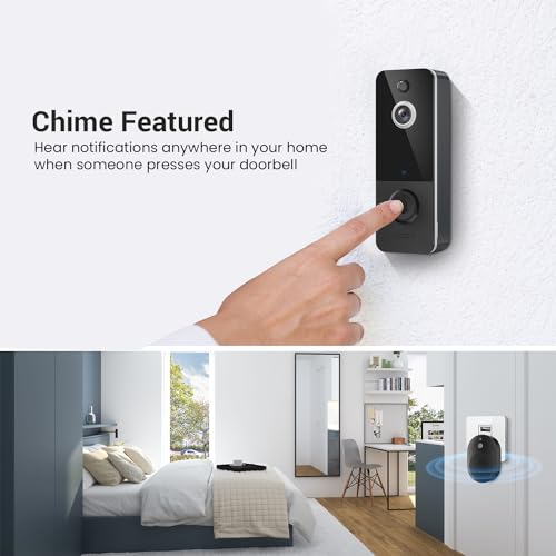 CutePanda Wireless Smart Video Doorbell Camera, with Chime Ringer, AI Human Detection, Home Security System, Cloud Storage, Live View, Night Vision, 2-Way Audio, 2.4G WiFi, Battery Powered