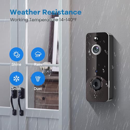 Biglory Video Doorbell Camera Wireless with Ring Chime, Home Security System, AI Human Detection, 2-Way Audio, Live Image, Night Vision, Instant Alerts, Cloud Storage, Battery Powered
