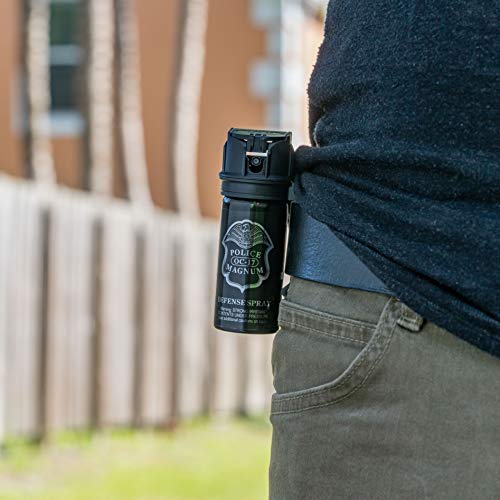 POLICE MAGNUM Pepper Spray Self Defense- 16ft Range- Portable Law Enforcement Unit - Made in The USA - 1 Pack 2oz Flip Top (Belt Clip Stream)