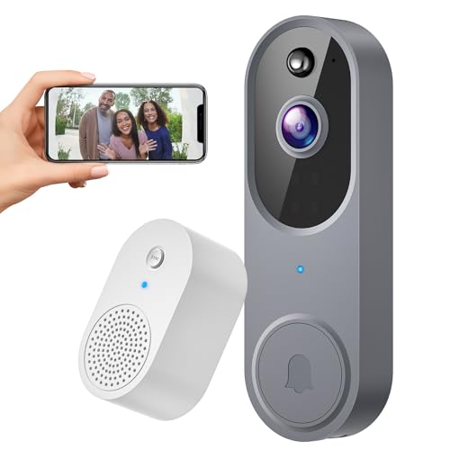 SUNNYJANE Silver Wireless 1080p Video Doorbell Camera, AI Human Detection, Live View, 2-Way Audio Included Ring Chime, 2.4G Wi-Fi, Night Vision, Cloud Storage, Indoor/Outdoor Surveillance Cam