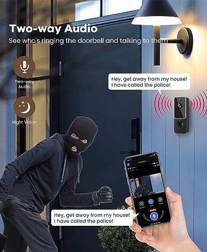Smart Video Doorbell Camera Wireless with Chime, AI Human Detection, 2-Way Audio, HD Live View, 2.4G WiFi Only, Night Vision, Cloud Storage, Battery Powered, Indoor Outdoor Surveillance
