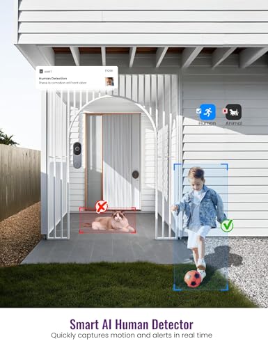 SUNNYJANE Silver Wireless 1080p Video Doorbell Camera, AI Human Detection, Live View, 2-Way Audio Included Ring Chime, 2.4G Wi-Fi, Night Vision, Cloud Storage, Indoor/Outdoor Surveillance Cam