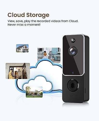 Smart Video Doorbell Camera Wireless with Chime, AI Human Detection, 2-Way Audio, HD Live View, 2.4G WiFi Only, Night Vision, Cloud Storage, Battery Powered, Indoor Outdoor Surveillance