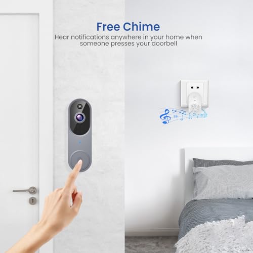 CutePanda 1080P Wireless Video Doorbell Camera, AI Human Detection, Home Security System, Live View, Night Vision, Chime Ringer, Instant Alerts, 2-Way Audio, Cloud Storage, 2.4G WiFi, Battery Powered
