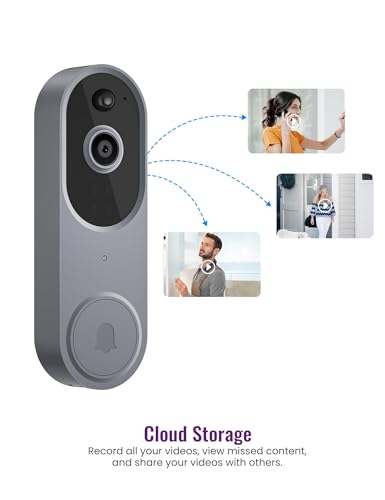 SUNNYJANE Silver Wireless 1080p Video Doorbell Camera, AI Human Detection, Live View, 2-Way Audio Included Ring Chime, 2.4G Wi-Fi, Night Vision, Cloud Storage, Indoor/Outdoor Surveillance Cam