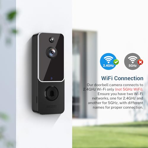Smart Video Doorbell Camera Wireless with Chime, AI Human Detection, 2-Way Audio, HD Live View, 2.4G WiFi Only, Night Vision, Cloud Storage, Battery Powered, Indoor Outdoor Surveillance