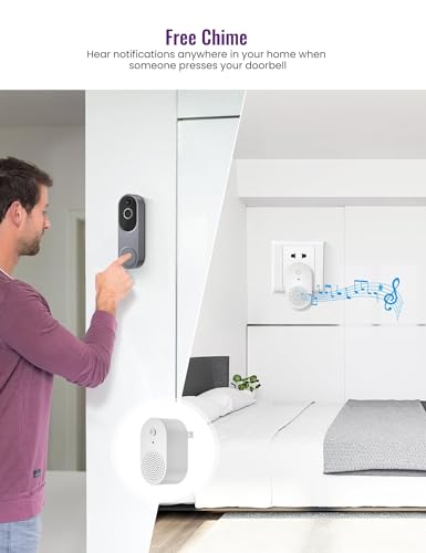 SUNNYJANE Silver Wireless 1080p Video Doorbell Camera, AI Human Detection, Live View, 2-Way Audio Included Ring Chime, 2.4G Wi-Fi, Night Vision, Cloud Storage, Indoor/Outdoor Surveillance Cam