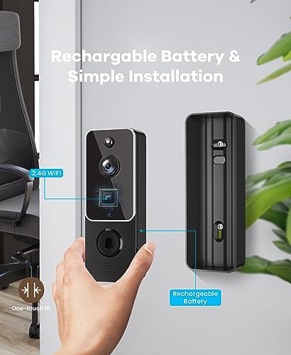 Smart Video Doorbell Camera Wireless with Chime, AI Human Detection, 2-Way Audio, HD Live View, 2.4G WiFi Only, Night Vision, Cloud Storage, Battery Powered, Indoor Outdoor Surveillance
